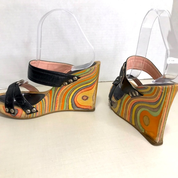 Wood Rainbow Platform Slip On Sandal SIze 5 - Fornarino - Vintage - Picture 2 of 12